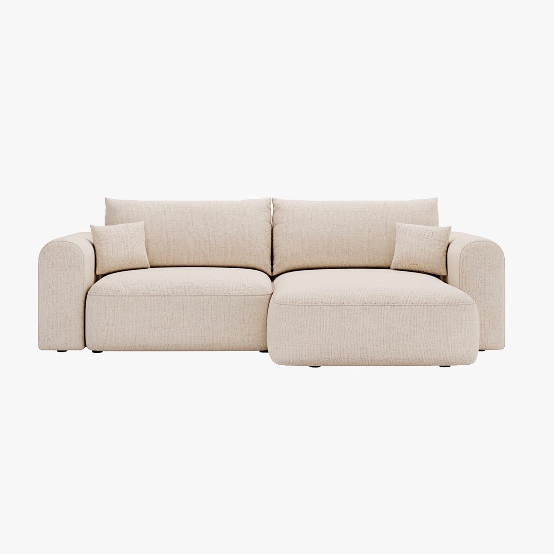 NIRA Canapé d'angle convertible réversible avec coffre en tissu beige - Canapé d'angle convertible - Mobilier Deco