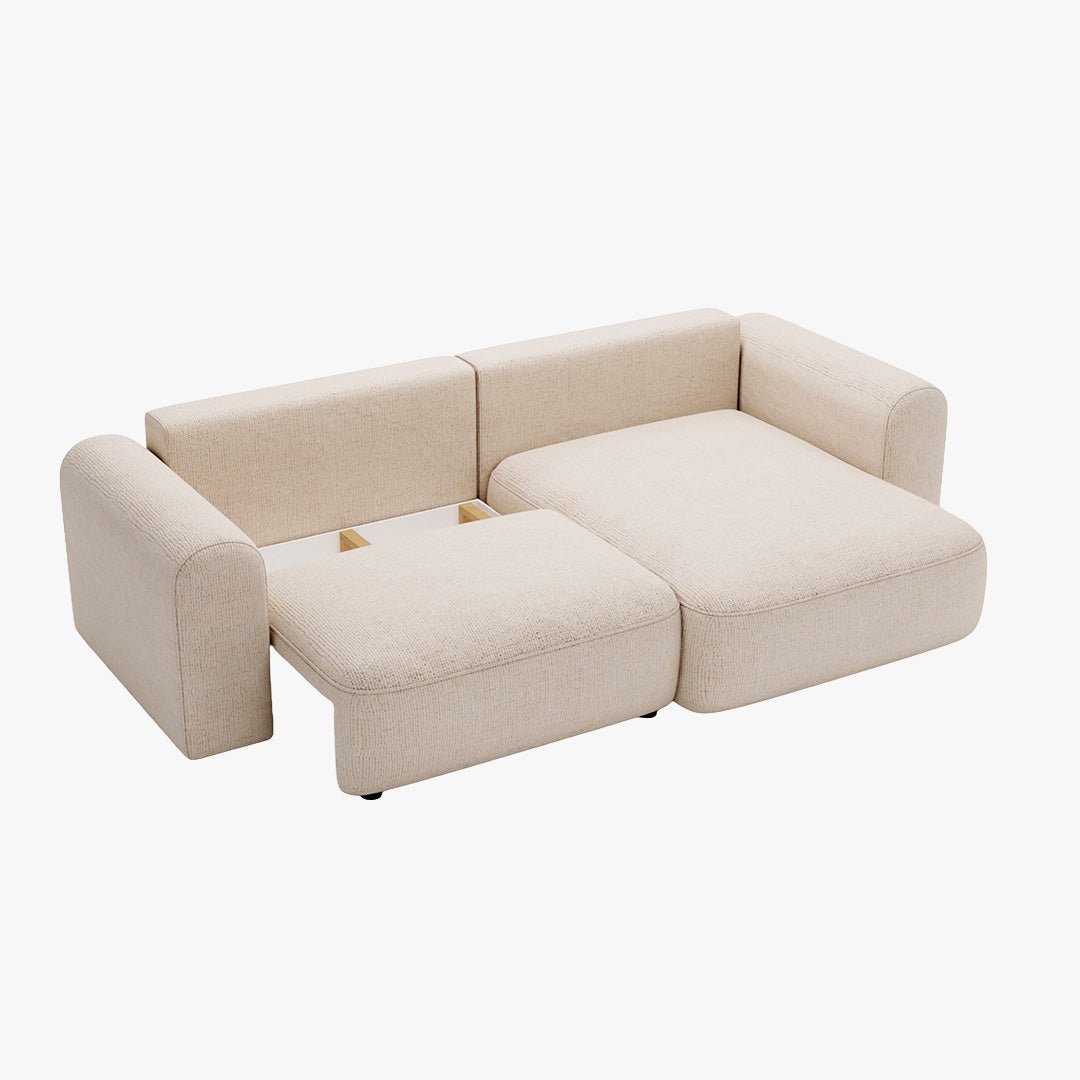 NIRA Canapé d'angle convertible réversible avec coffre en tissu beige - Canapé d'angle convertible - Mobilier Deco
