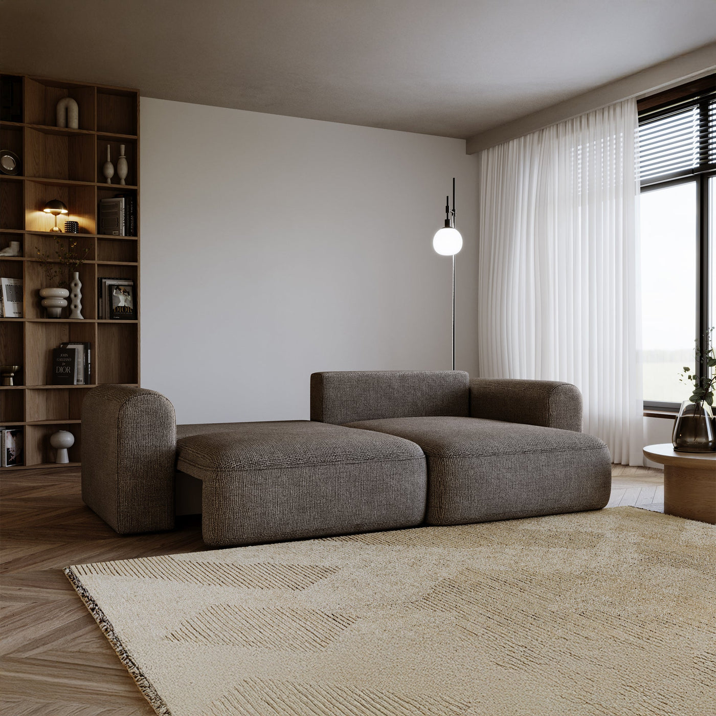NIRA Canapé d'angle convertible réversible avec coffre en tissu gris - Canapé d'angle convertible - Mobilier Deco