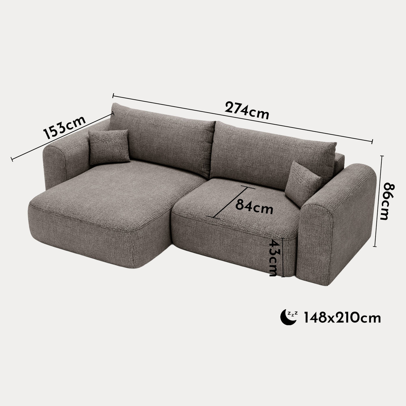 NIRA Canapé d'angle convertible réversible avec coffre en tissu gris - Canapé d'angle convertible - Mobilier Deco