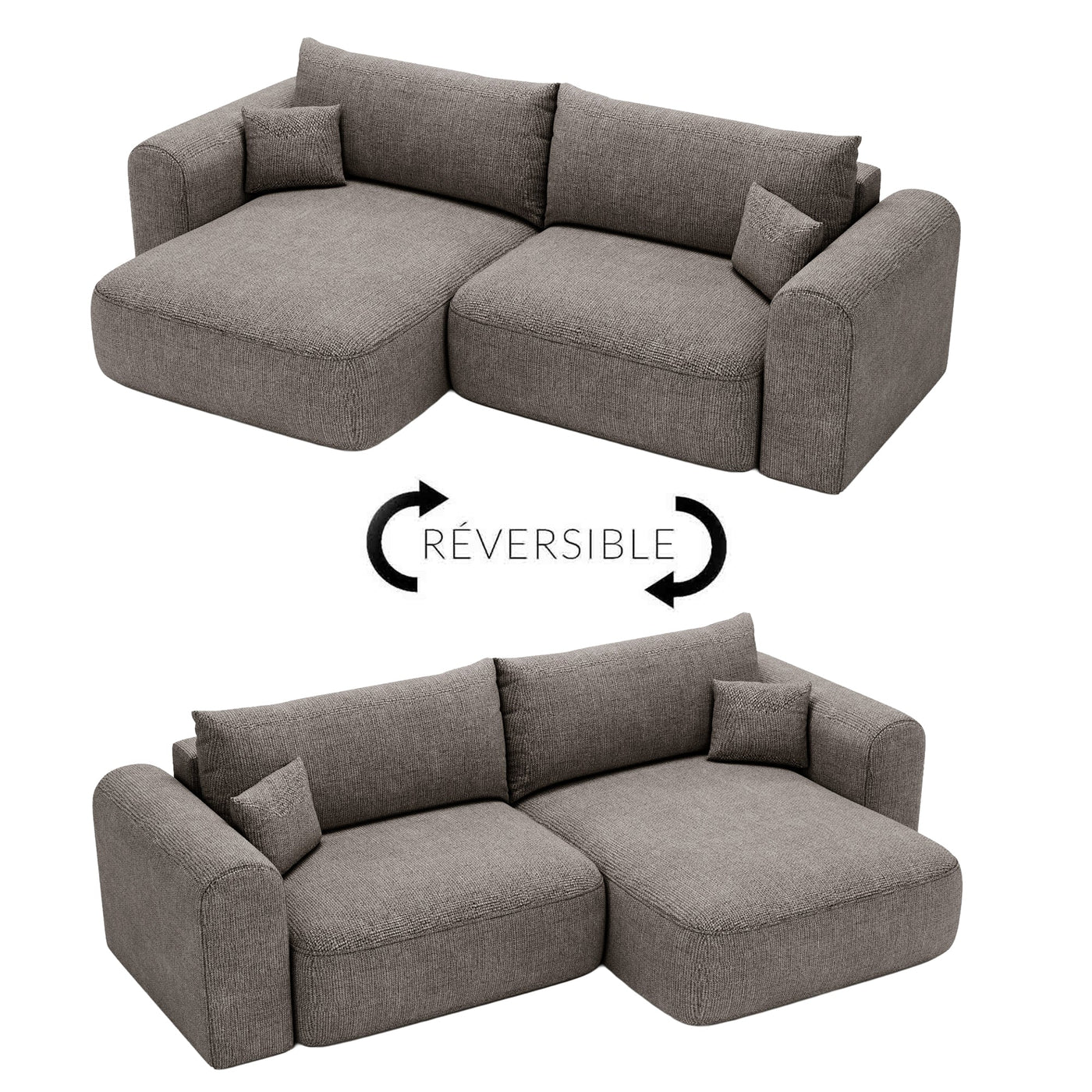 NIRA Canapé d'angle convertible réversible avec coffre en tissu gris - Canapé d'angle convertible - Mobilier Deco