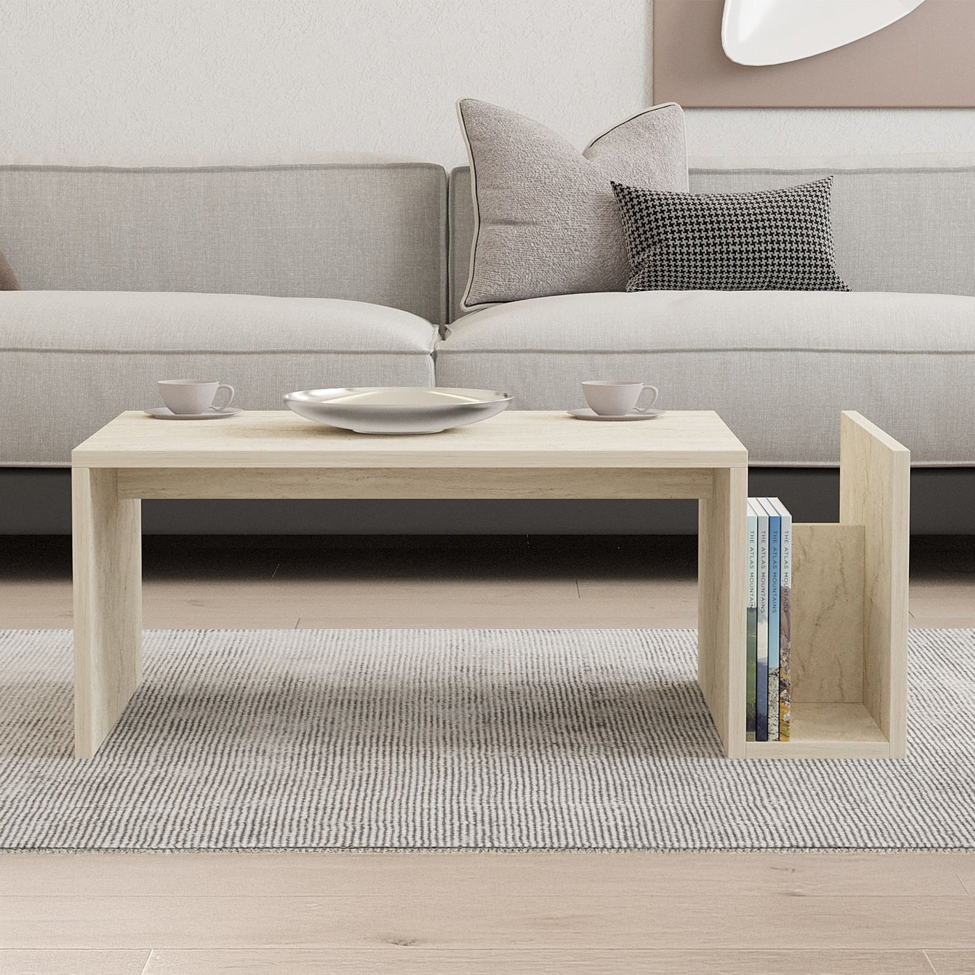 NOAH Table basse rectangulaire beige avec rangement intégré - Table basse - Mobilier Deco