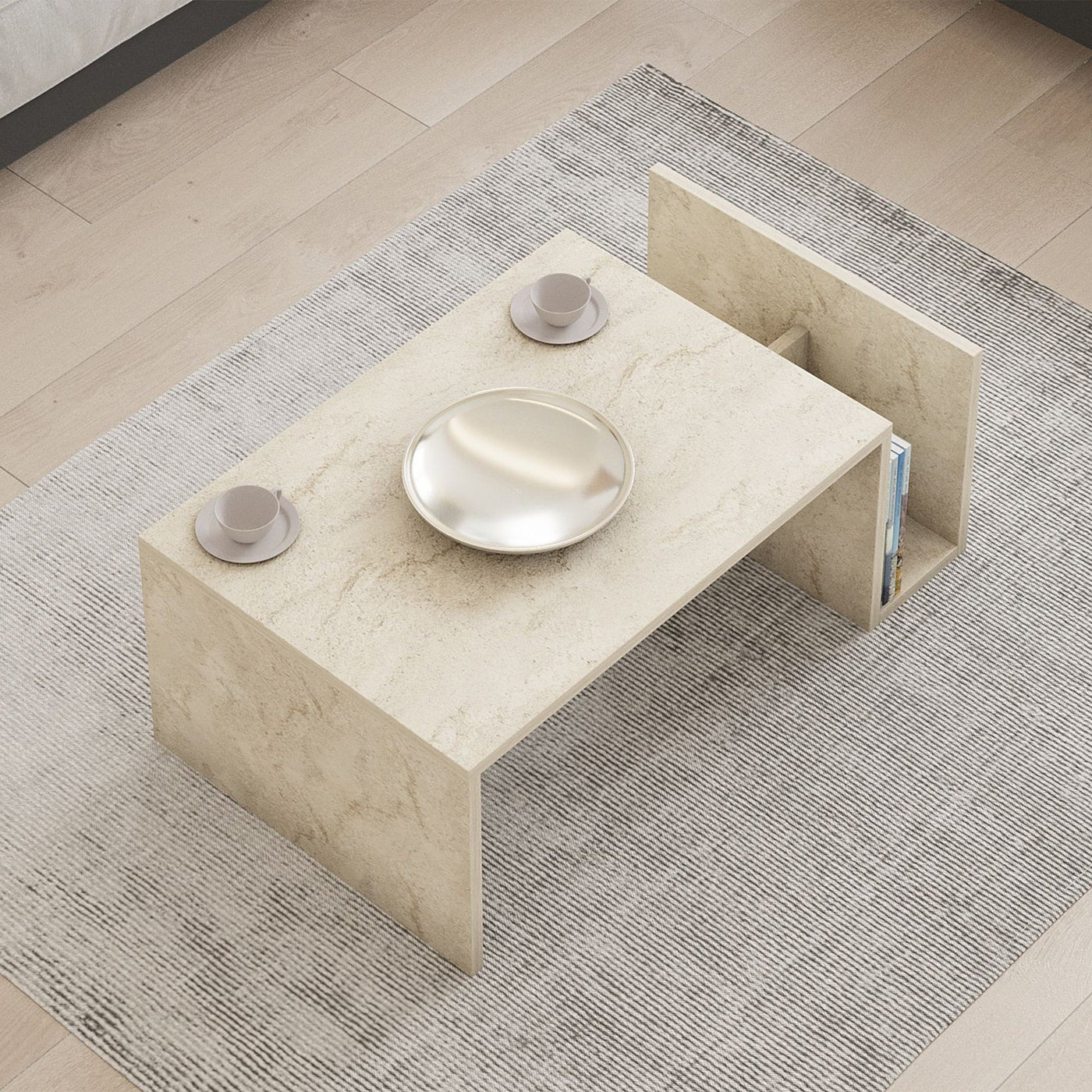 NOAH Table basse rectangulaire beige avec rangement intégré - Table basse - Mobilier Deco