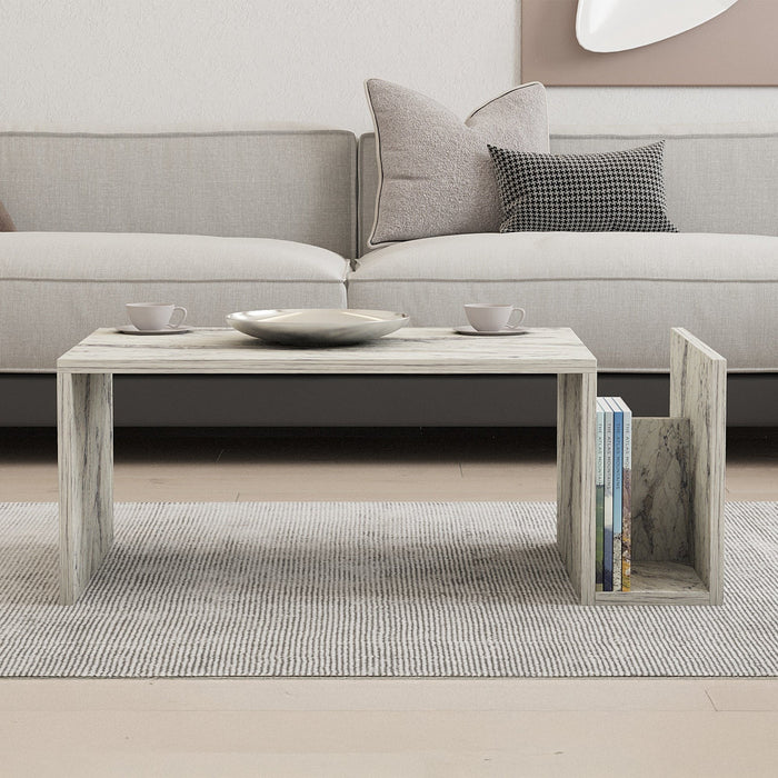NOAH Table basse rectangulaire couleur marbre avec rangement intégré