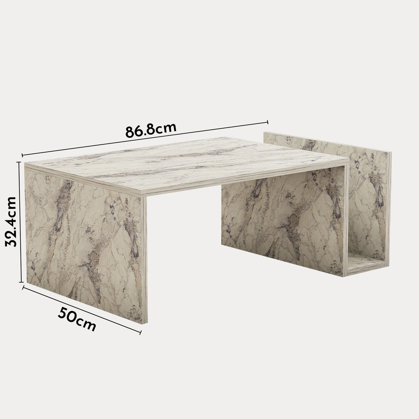 NOAH Table basse rectangulaire couleur marbre avec rangement intégré - Table basse - Mobilier Deco