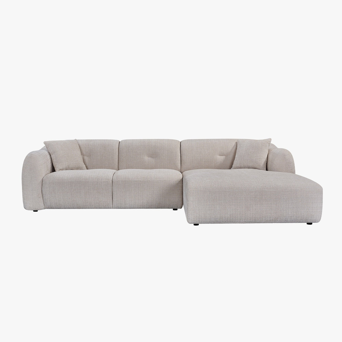 NOELIA Canapé d'angle en tissu capitonné beige - Angle droit - Canapés d'angle - Mobilier Deco