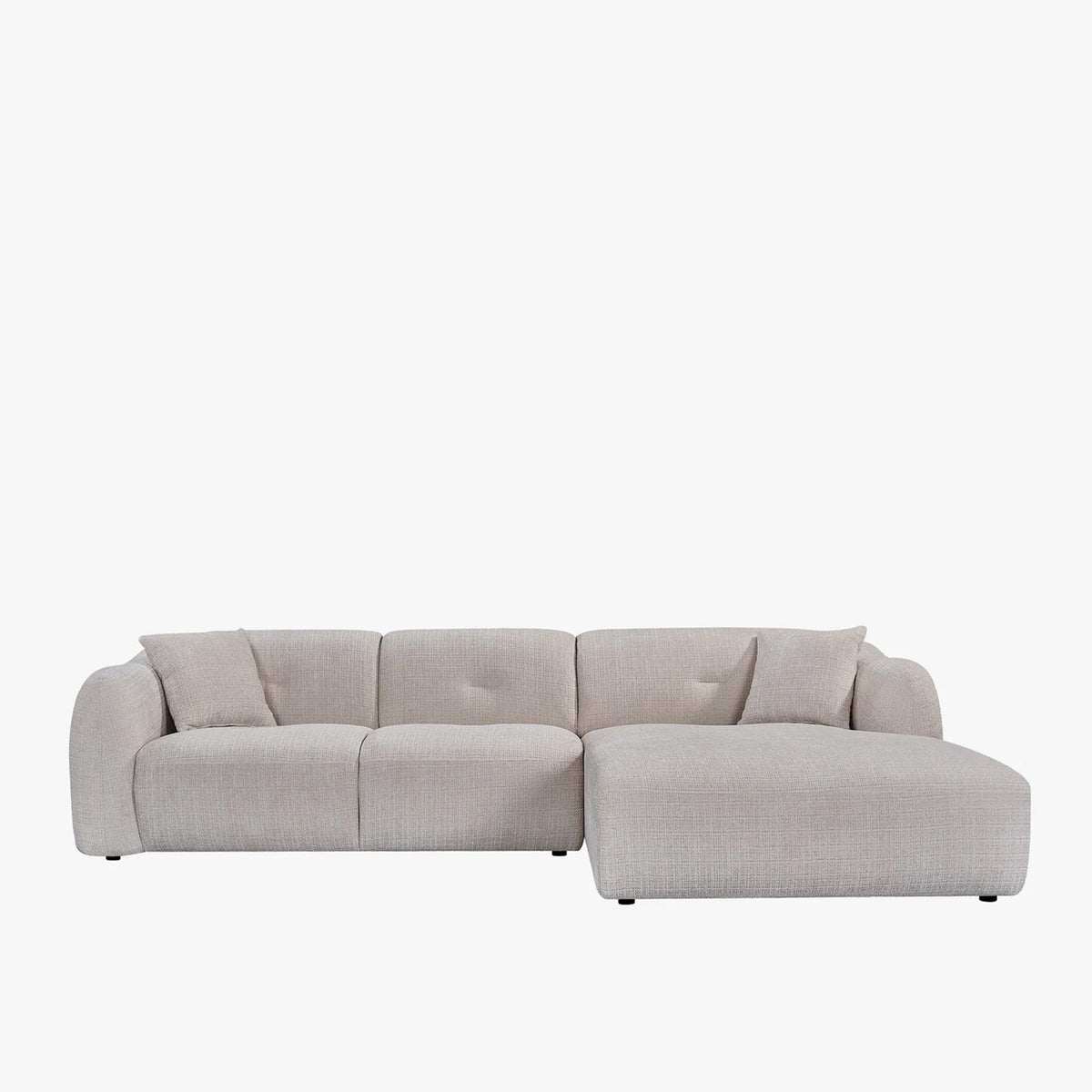 NOELIA Canapé d'angle en tissu capitonné beige - Angle droit - Canapés d'angle - Mobilier Deco