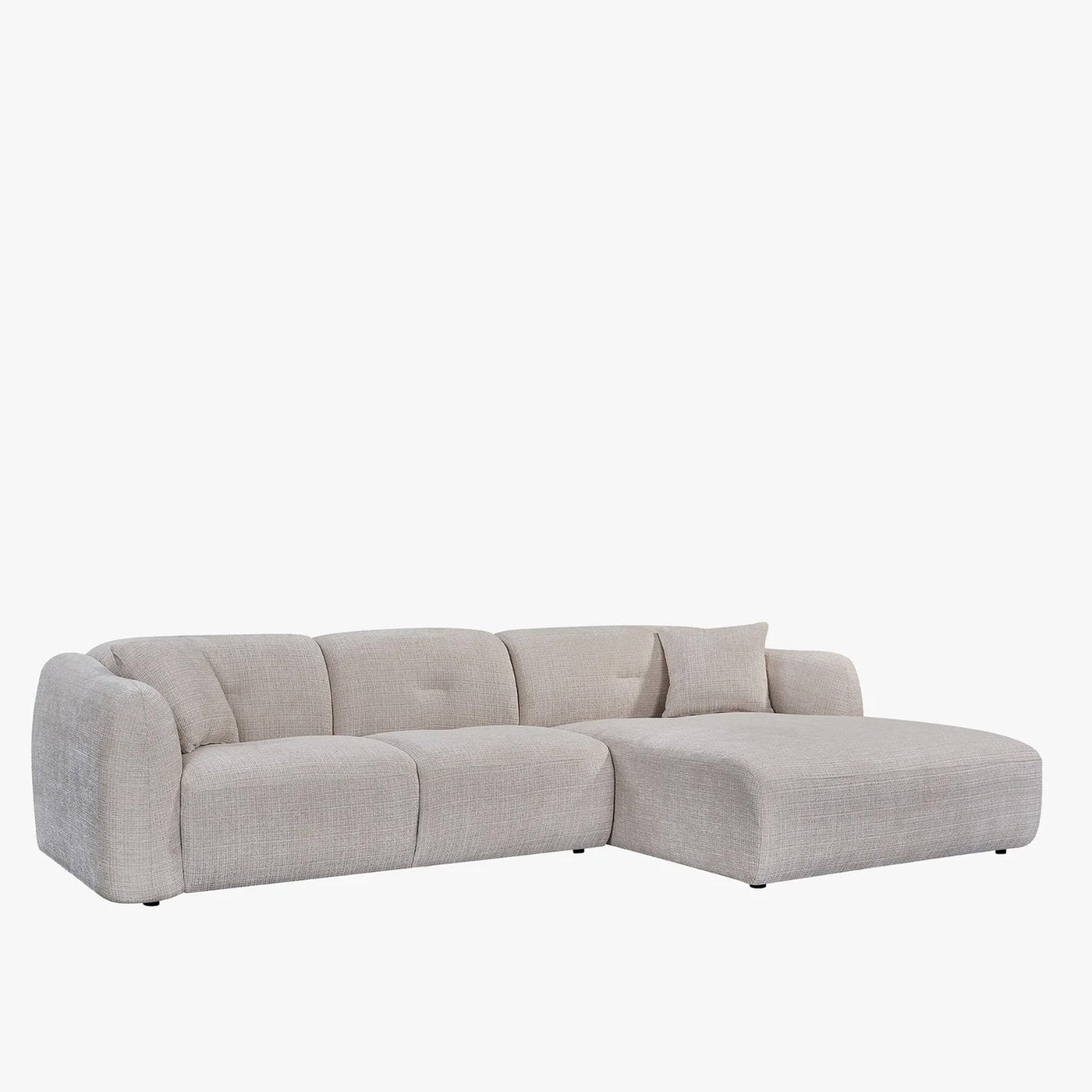 NOELIA Canapé d'angle en tissu capitonné beige - Angle droit - Canapés d'angle - Mobilier Deco