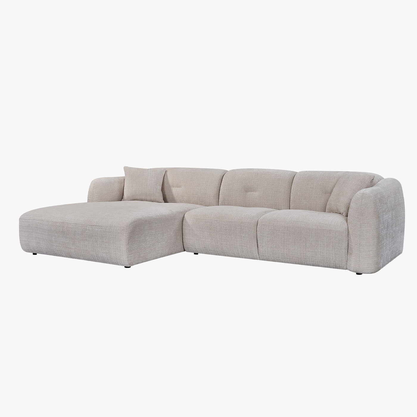 NOELIA Canapé d'angle en tissu capitonné beige - Angle gauche - Canapés d'angle - Mobilier Deco