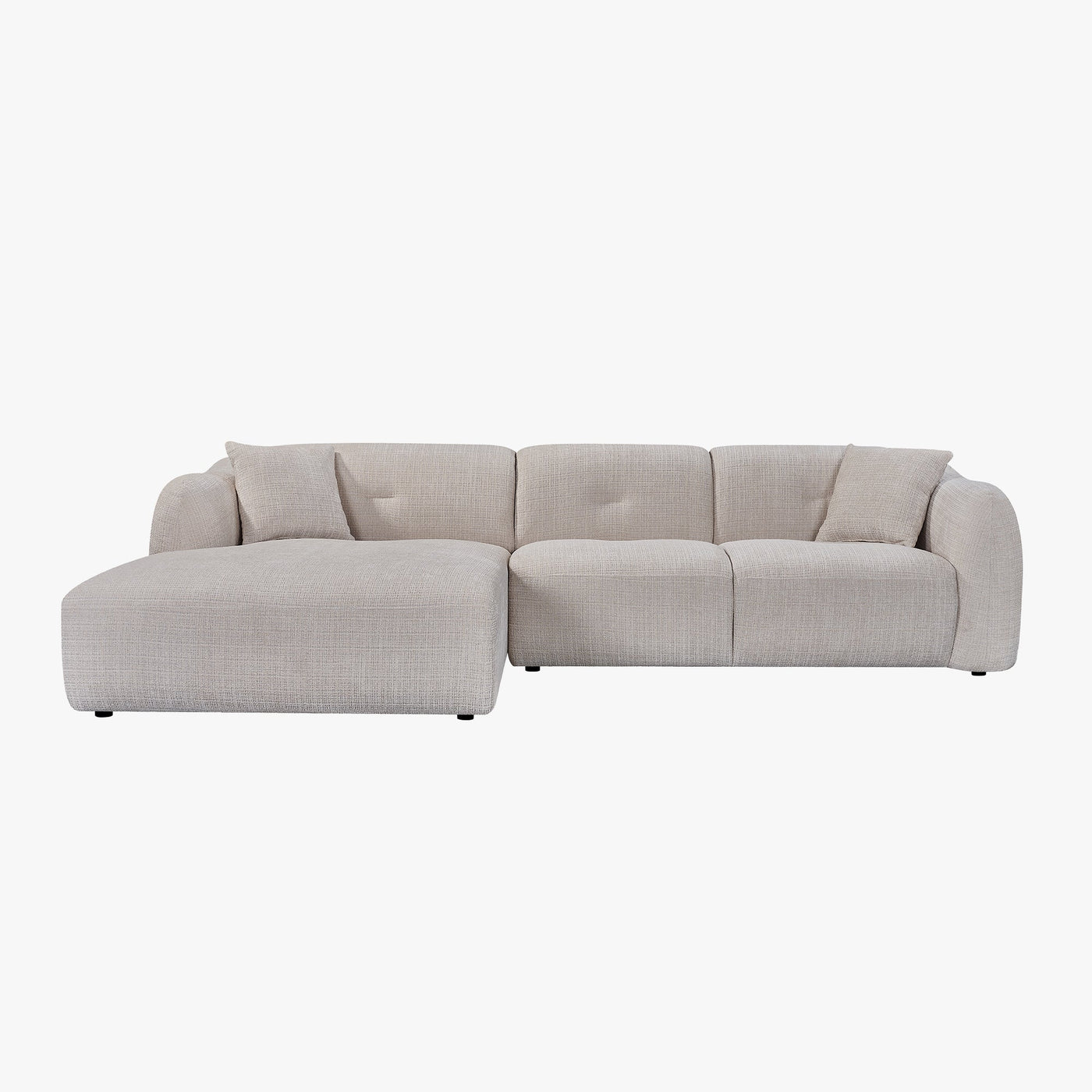 NOELIA Canapé d'angle en tissu capitonné beige - Angle gauche - Canapés d'angle - Mobilier Deco