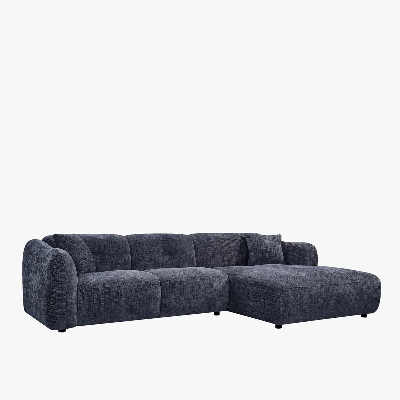 NOELIA Canapé d'angle en tissu capitonné bleu - Angle droit - Canapés d'angle - Mobilier Deco