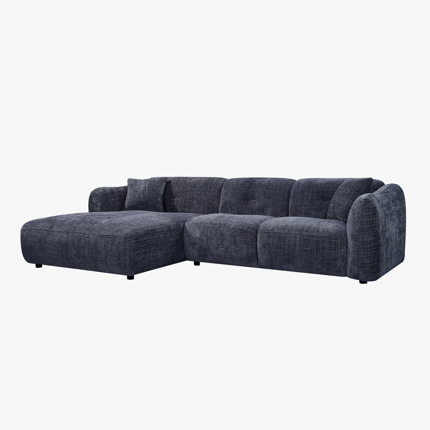NOELIA Canapé d'angle en tissu capitonné bleu - Angle gauche - Canapés d'angle - Mobilier Deco