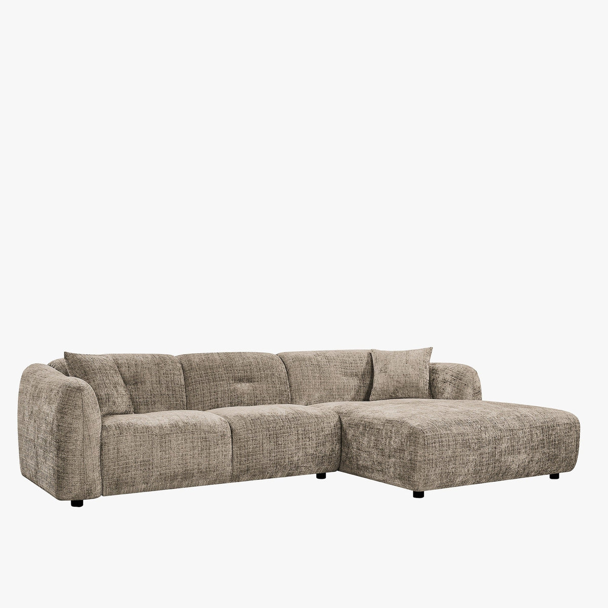 NOELIA Canapé d'angle en tissu capitonné taupe - Angle droit - Canapés d'angle - Mobilier Deco