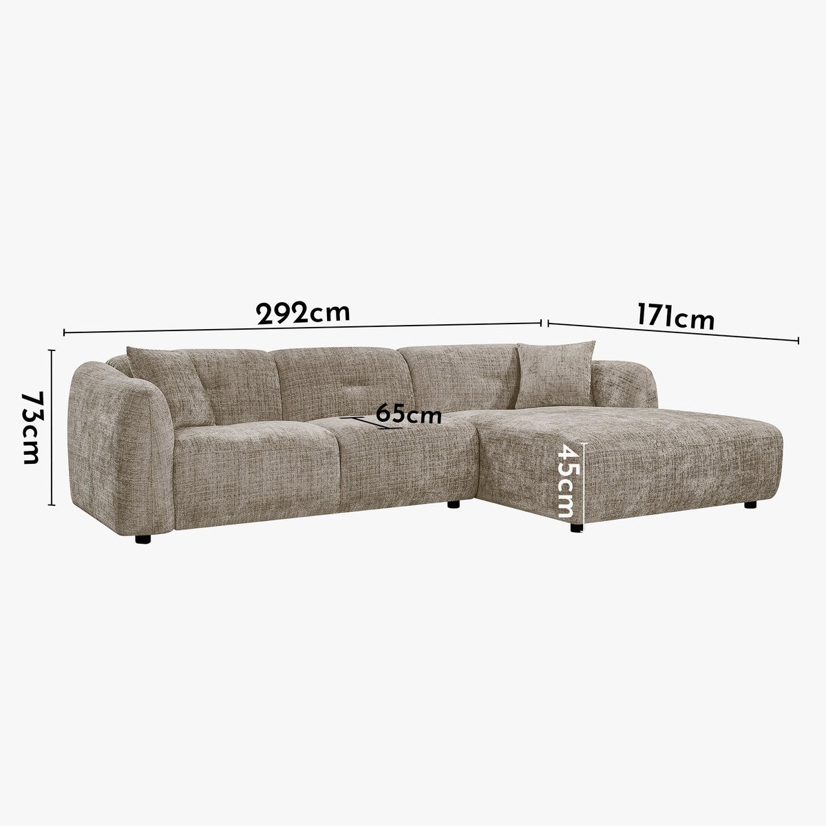 NOELIA Canapé d'angle en tissu capitonné taupe - Angle droit - Canapés d'angle - Mobilier Deco