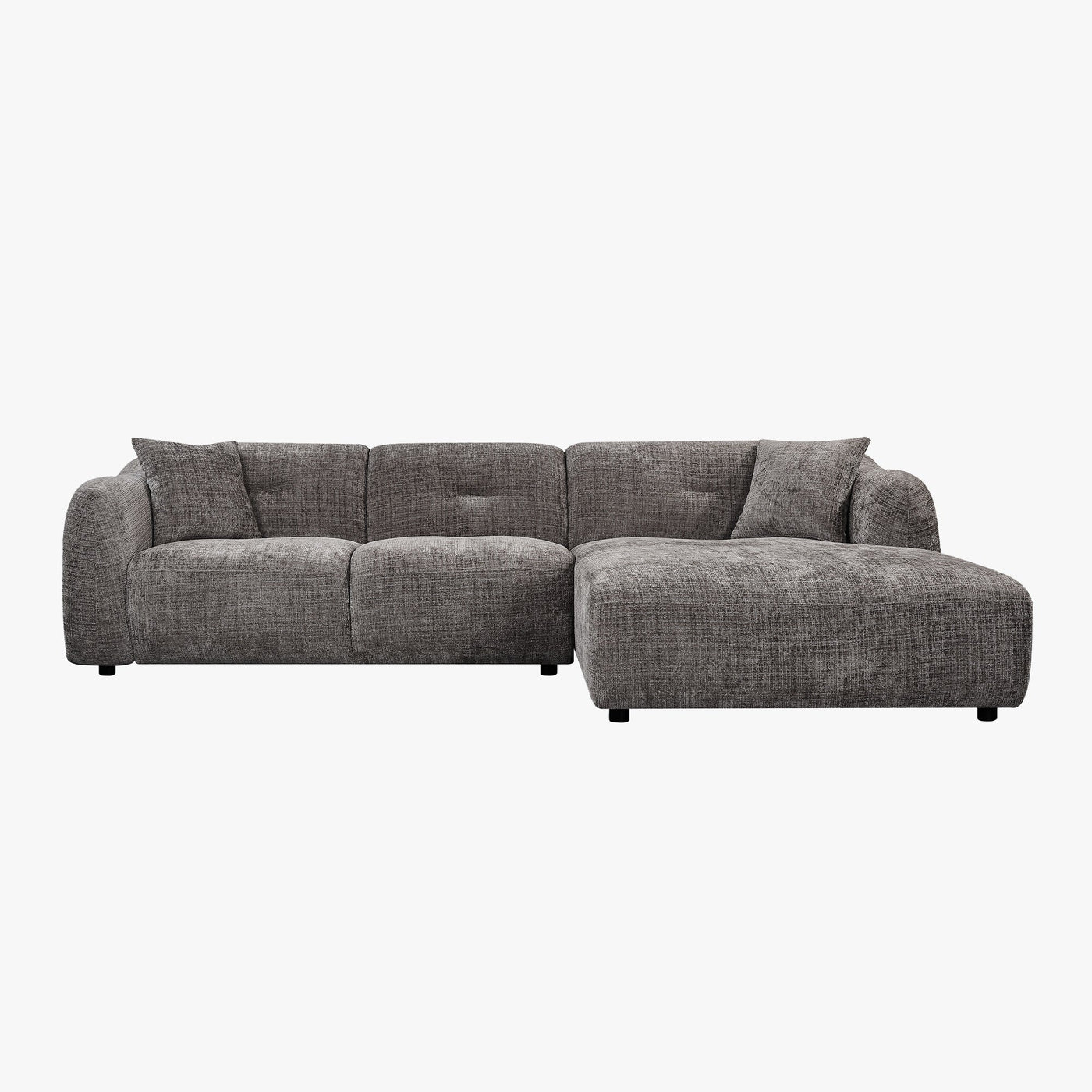NOELIA Canapé d'angle en tissu capitonné taupe - Angle droit - Canapés d'angle - Mobilier Deco