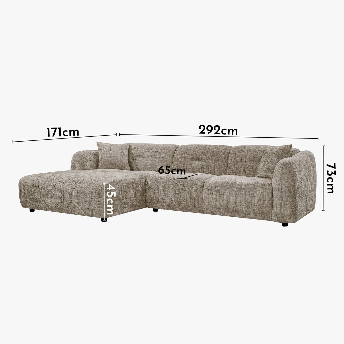 NOELIA Canapé d'angle en tissu capitonné taupe - Angle gauche - Canapés d'angle - Mobilier Deco