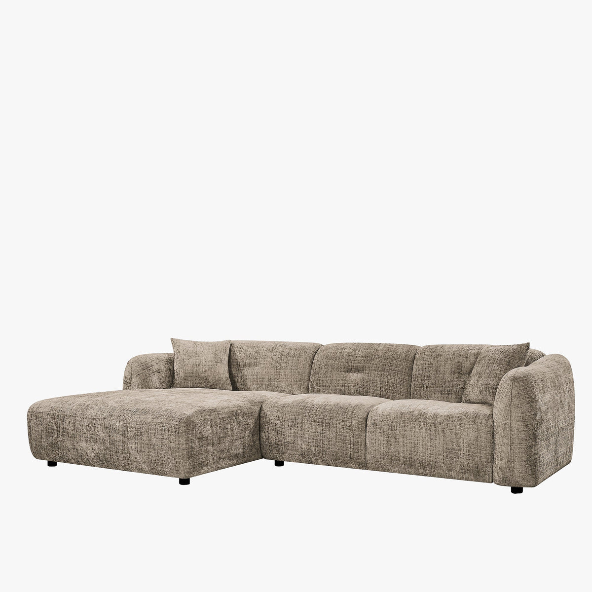 NOELIA Canapé d'angle en tissu capitonné taupe - Angle gauche - Canapés d'angle - Mobilier Deco