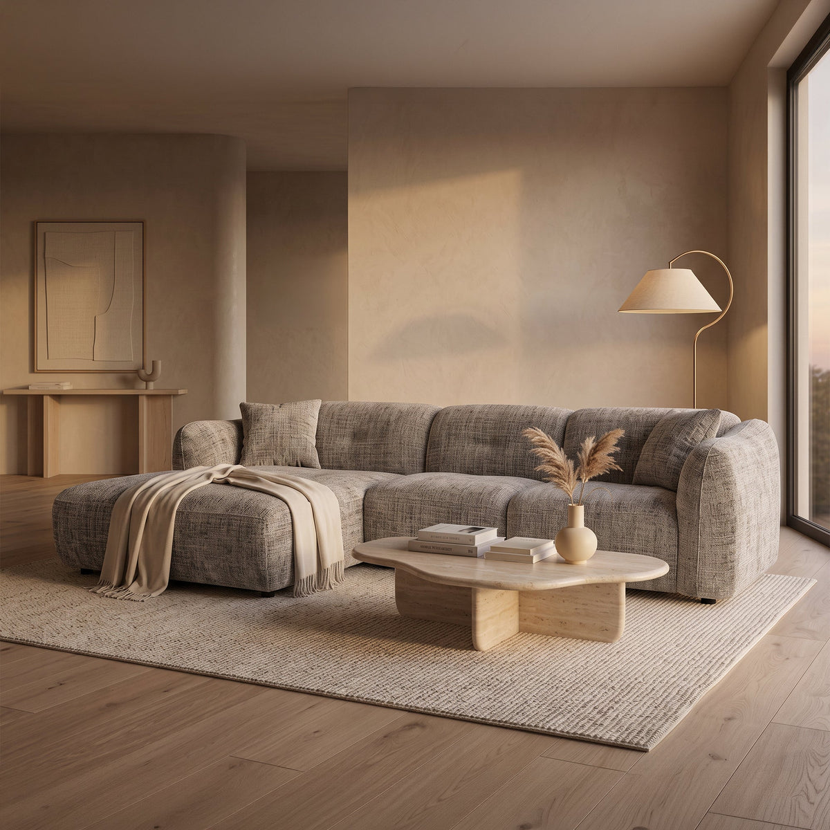 NOELIA Canapé d'angle en tissu capitonné taupe - Angle gauche - Canapés d'angle - Mobilier Deco