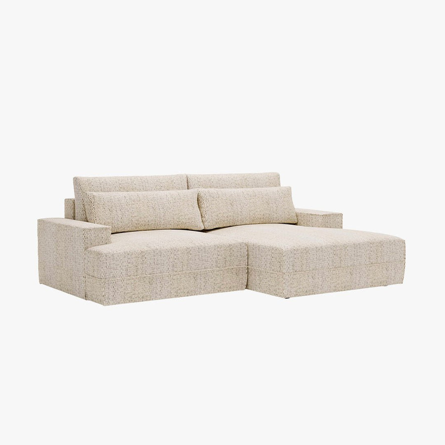 NOEMIA Canapé d'angle convertible avec coffre en tissu beige - Angle droit — aperçu vidéo