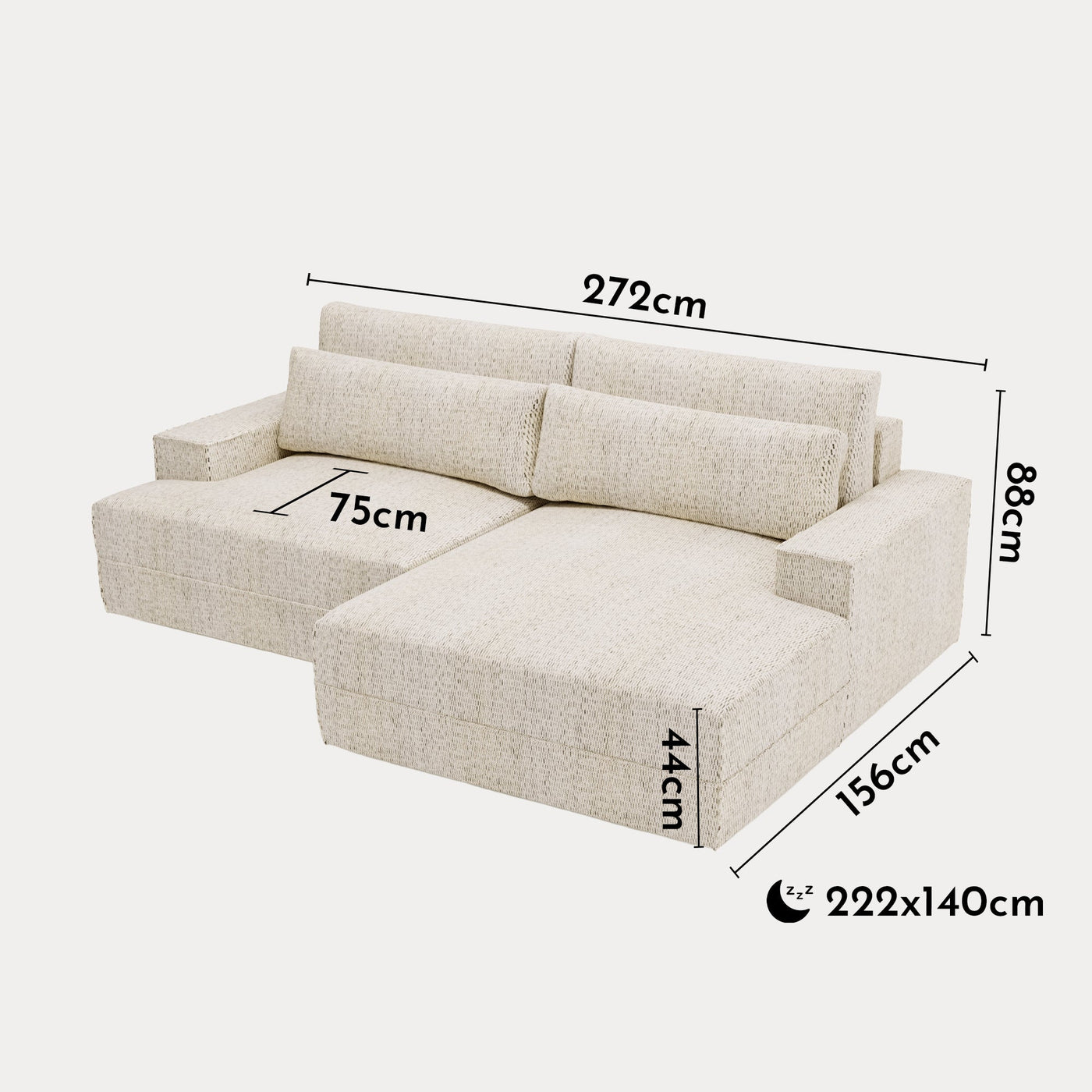 NOEMIA Canapé d'angle convertible avec coffre en tissu beige - Angle droit - Canapé d'angle convertible - Mobilier Deco
