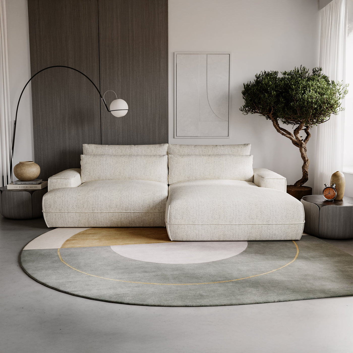 NOEMIA Canapé d'angle convertible avec coffre en tissu beige - Angle droit - Canapé d'angle convertible - Mobilier Deco