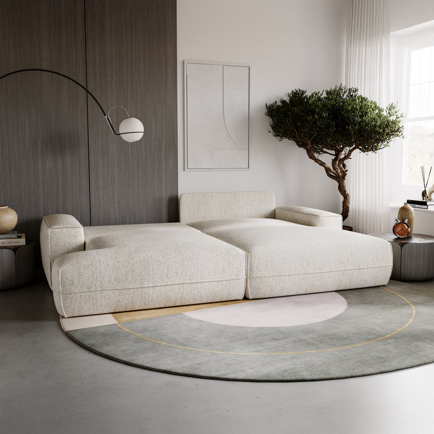 NOEMIA Canapé d'angle convertible avec coffre en tissu beige - Angle droit - Canapé d'angle convertible - Mobilier Deco