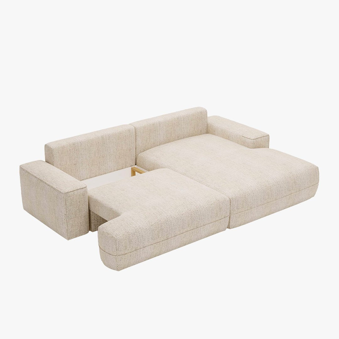 NOEMIA Canapé d'angle convertible avec coffre en tissu beige - Angle droit - Canapé d'angle convertible - Mobilier Deco