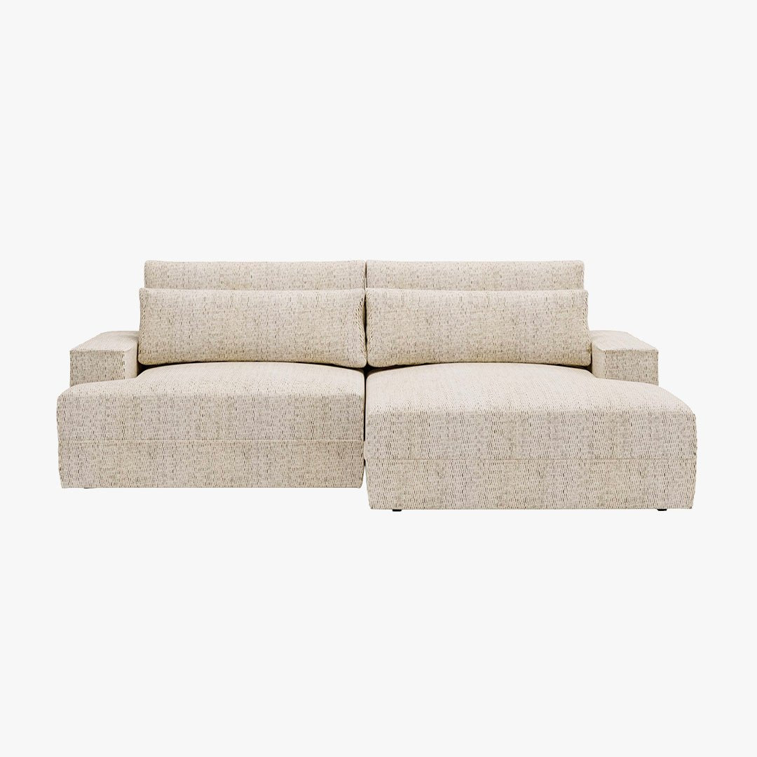 NOEMIA Canapé d'angle convertible avec coffre en tissu beige - Angle droit - Canapé d'angle convertible - Mobilier Deco