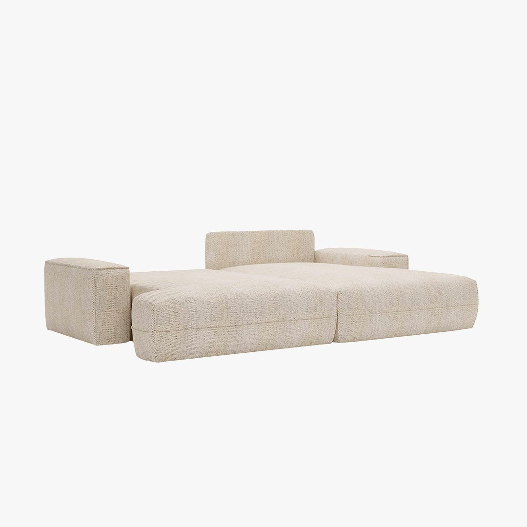 NOEMIA Canapé d'angle convertible avec coffre en tissu beige - Angle droit - Canapé d'angle convertible - Mobilier Deco