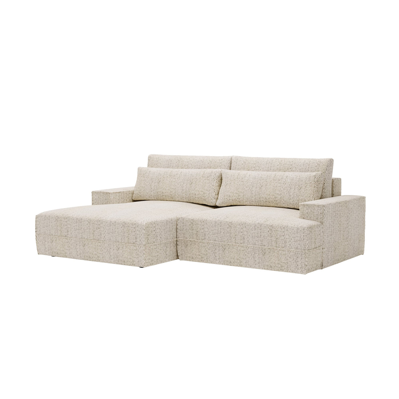 NOEMIA Canapé d'angle convertible avec coffre en tissu beige - Angle gauche - Canapé d'angle convertible - Mobilier Deco