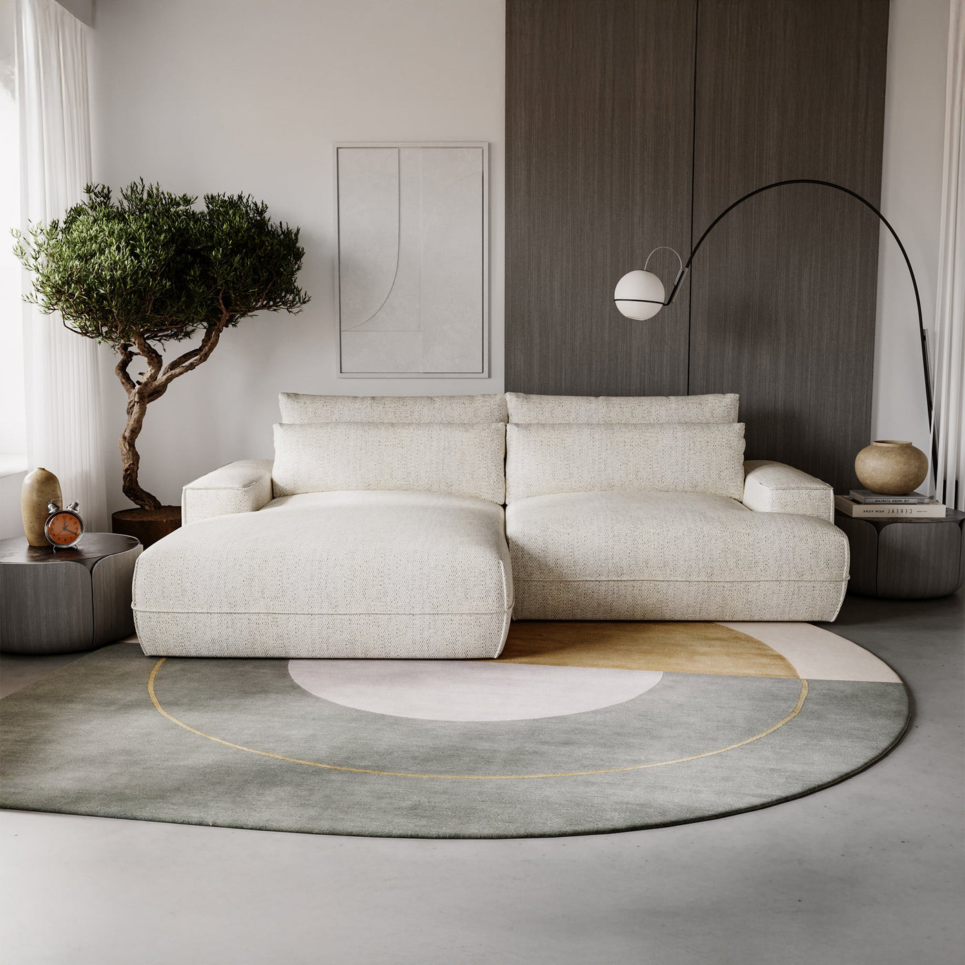 NOEMIA Canapé d'angle convertible avec coffre en tissu beige - Angle gauche - Canapé d'angle convertible - Mobilier Deco