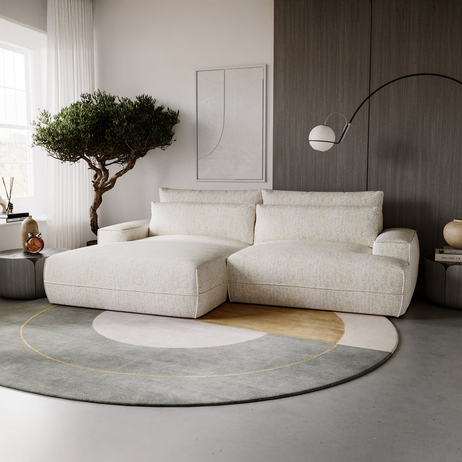 NOEMIA Canapé d'angle convertible avec coffre en tissu beige - Angle gauche — aperçu vidéo