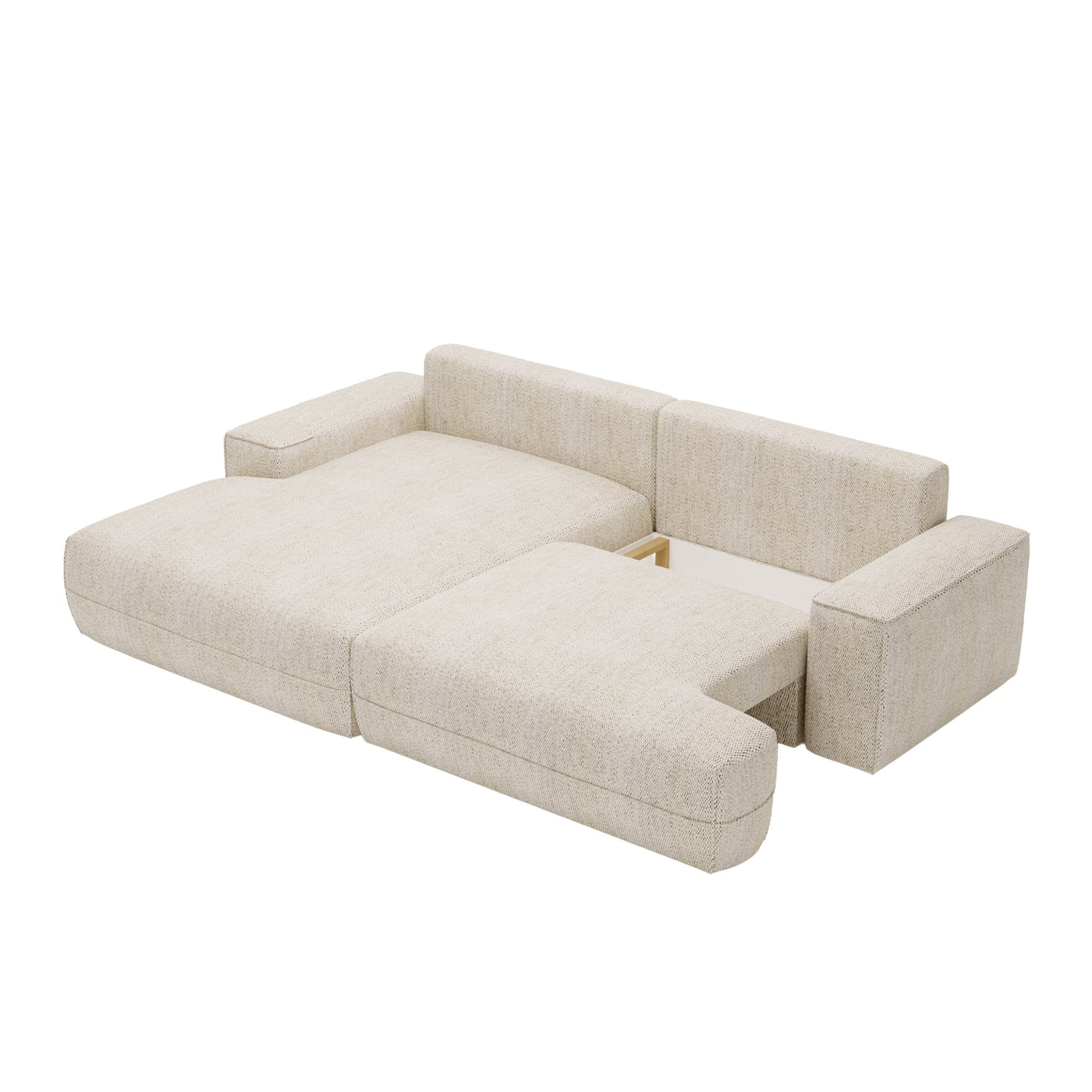 NOEMIA Canapé d'angle convertible avec coffre en tissu beige - Angle gauche - Canapé d'angle convertible - Mobilier Deco