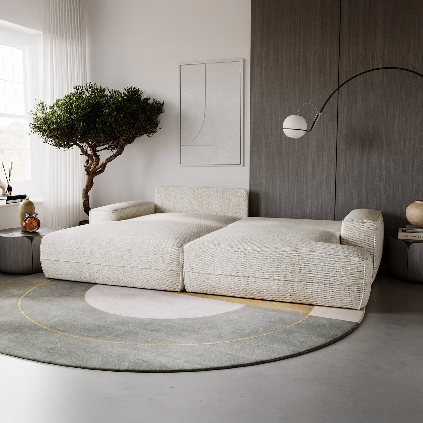NOEMIA Canapé d'angle convertible avec coffre en tissu beige - Angle gauche - Canapé d'angle convertible - Mobilier Deco