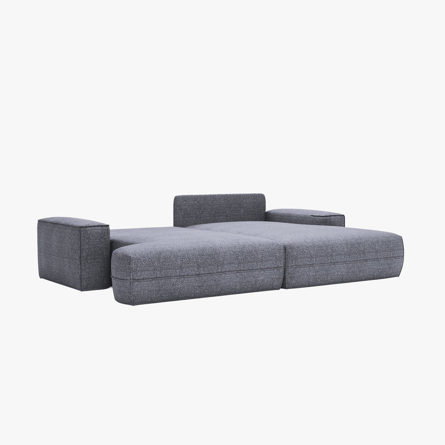 NOEMIA Canapé d'angle convertible avec coffre en tissu gris clair - Angle droit — aperçu vidéo