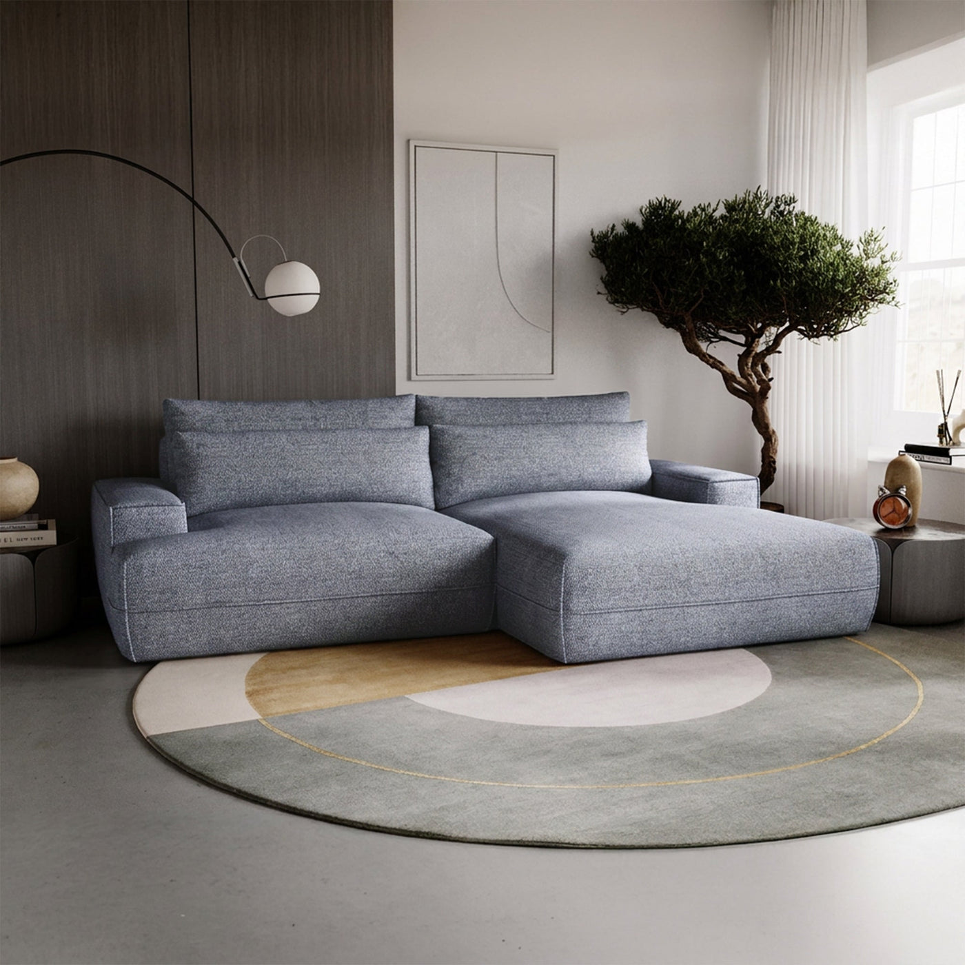 NOEMIA Canapé d'angle convertible avec coffre en tissu gris clair - Angle droit - Canapé d'angle convertible - Mobilier Deco