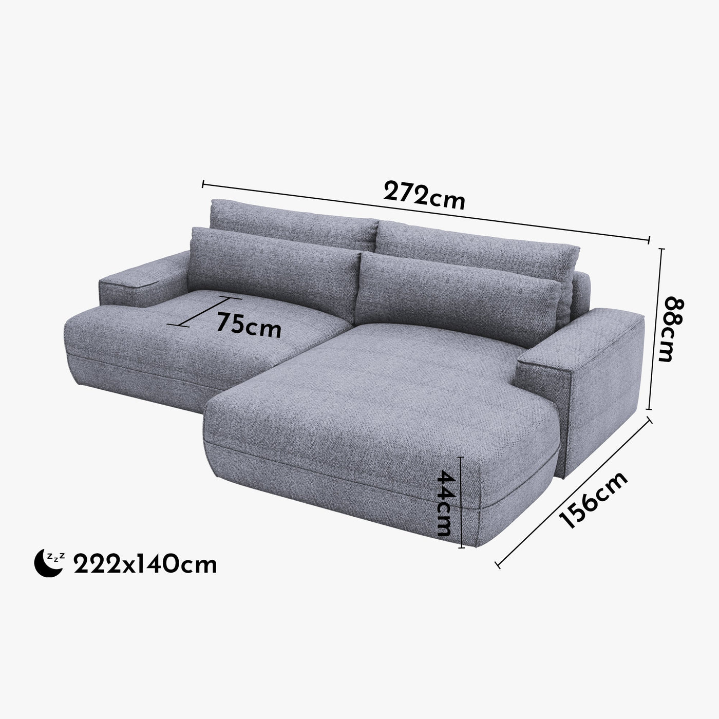 NOEMIA Canapé d'angle convertible avec coffre en tissu gris clair - Angle droit - Canapé d'angle convertible - Mobilier Deco
