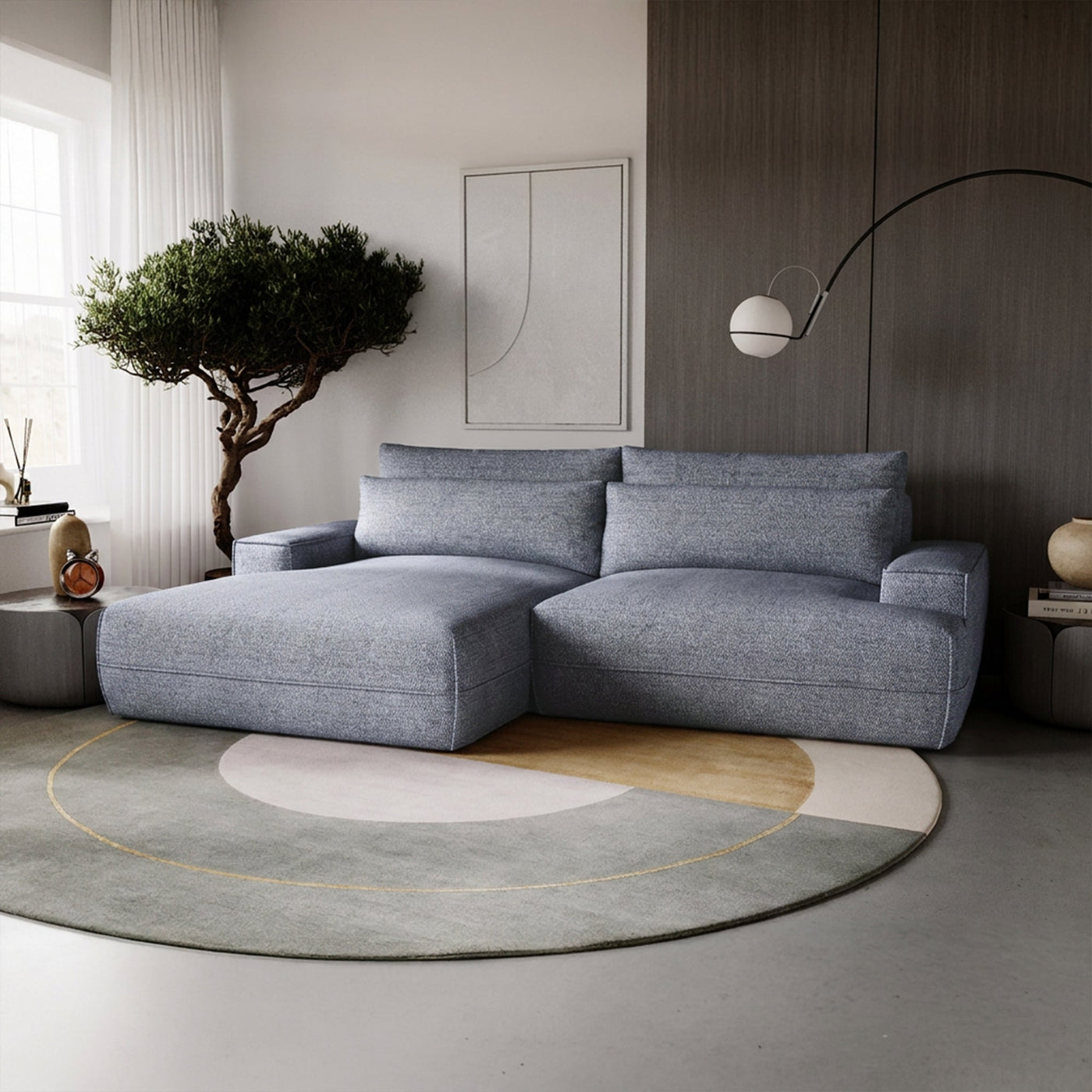 NOEMIA Canapé d'angle convertible avec coffre en tissu gris clair - Angle gauche - Canapé d'angle convertible - Mobilier Deco