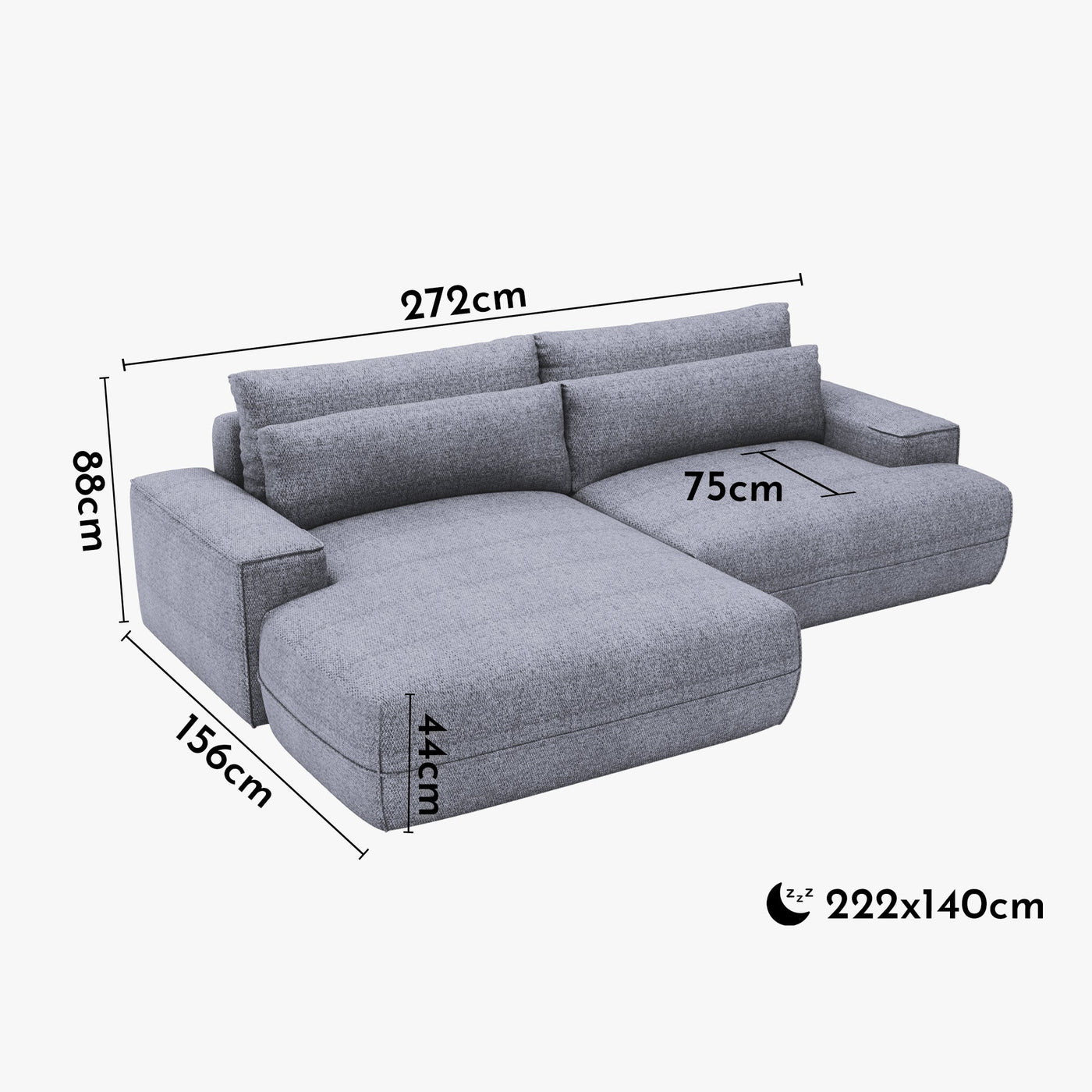 NOEMIA Canapé d'angle convertible avec coffre en tissu gris clair - Angle gauche - Canapé d'angle convertible - Mobilier Deco