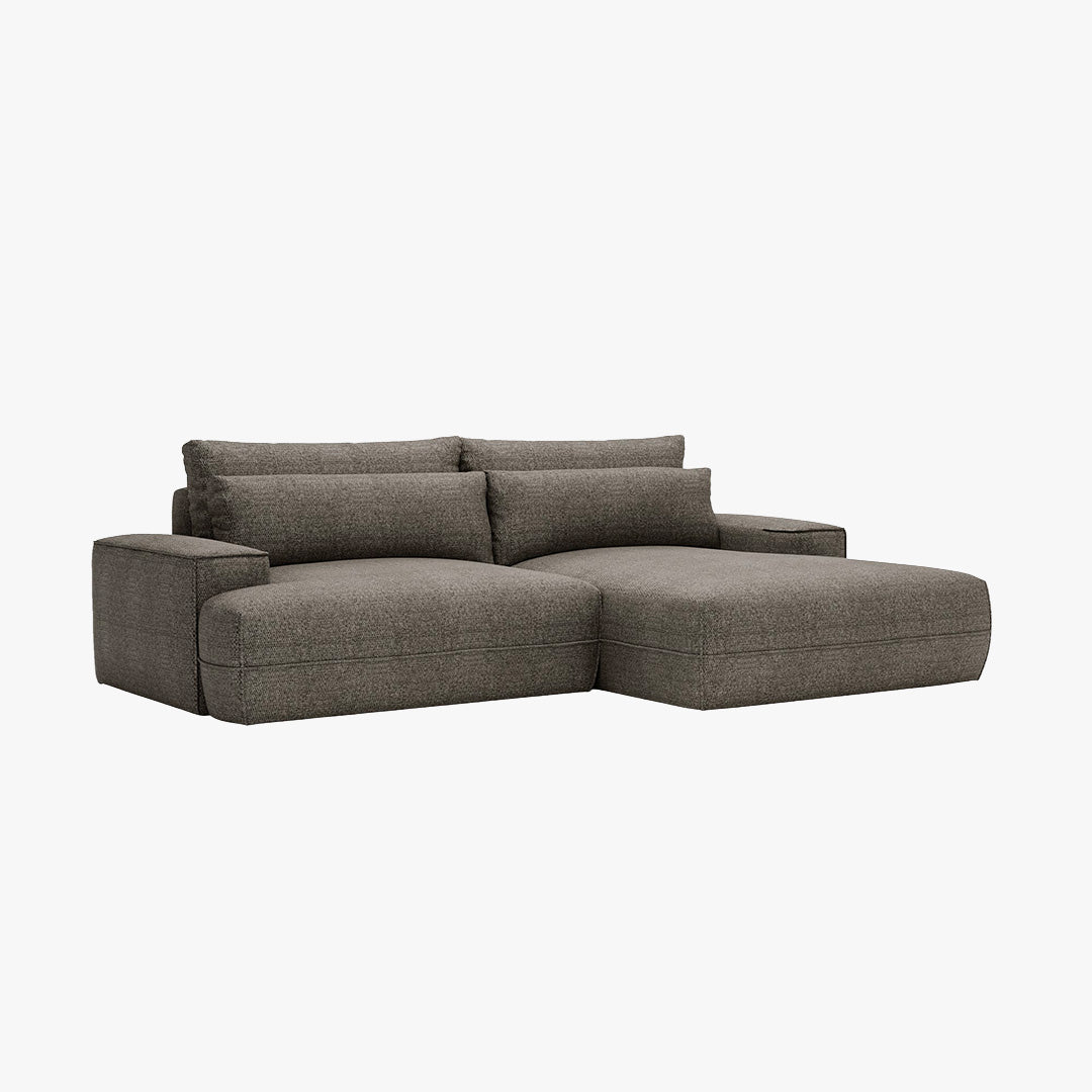 NOEMIA Canapé d'angle convertible avec coffre en tissu taupe - Angle droit - Canapé d'angle convertible - Mobilier Deco
