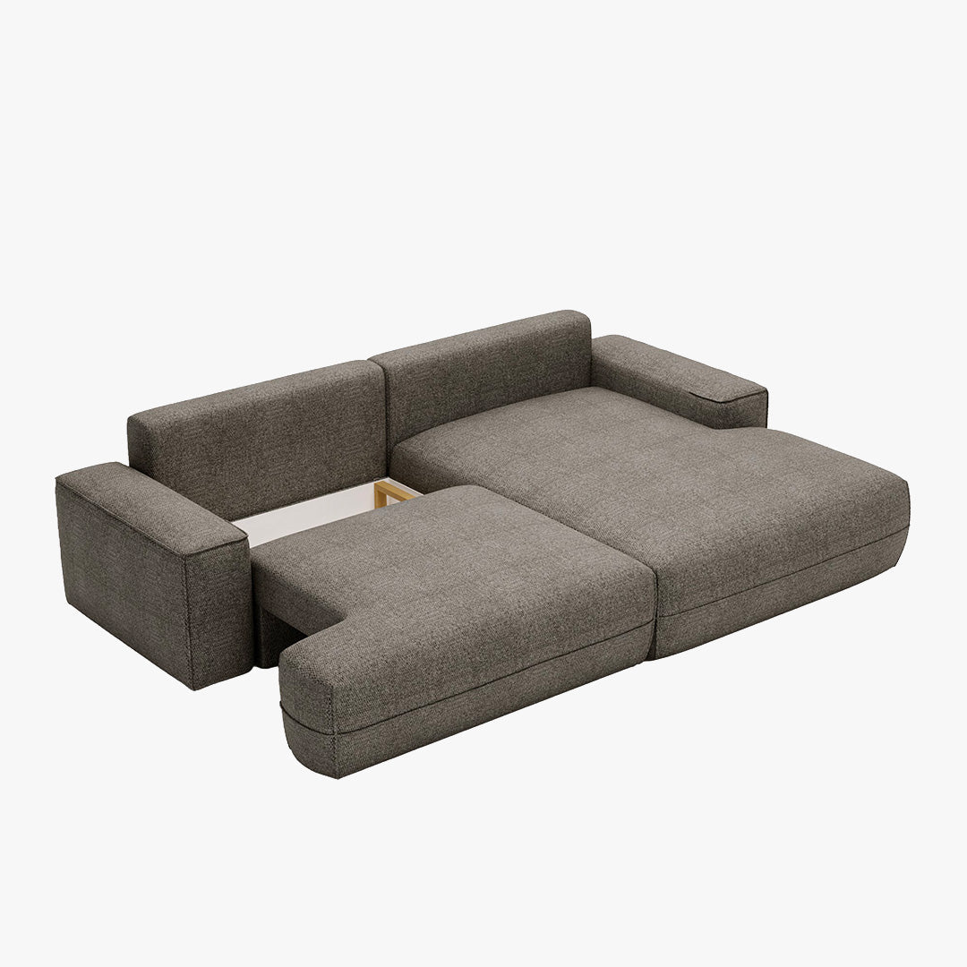 NOEMIA Canapé d'angle convertible avec coffre en tissu taupe - Angle droit - Canapé d'angle convertible - Mobilier Deco