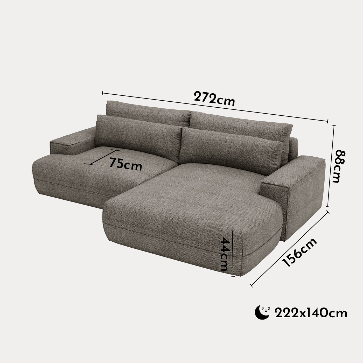 NOEMIA Canapé d'angle convertible avec coffre en tissu taupe - Angle droit - Canapé d'angle convertible - Mobilier Deco
