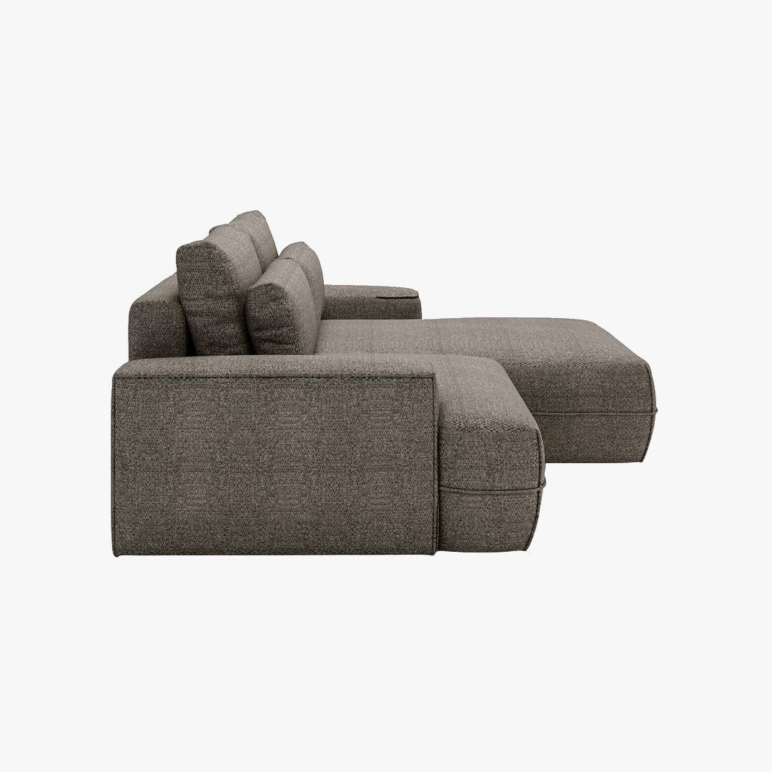 NOEMIA Canapé d'angle convertible avec coffre en tissu taupe - Angle droit - Canapé d'angle convertible - Mobilier Deco