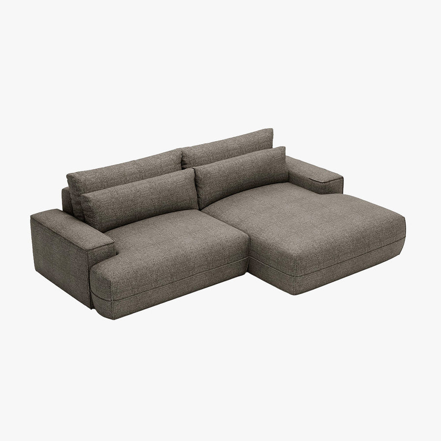 NOEMIA Canapé d'angle convertible avec coffre en tissu taupe - Angle droit — aperçu vidéo