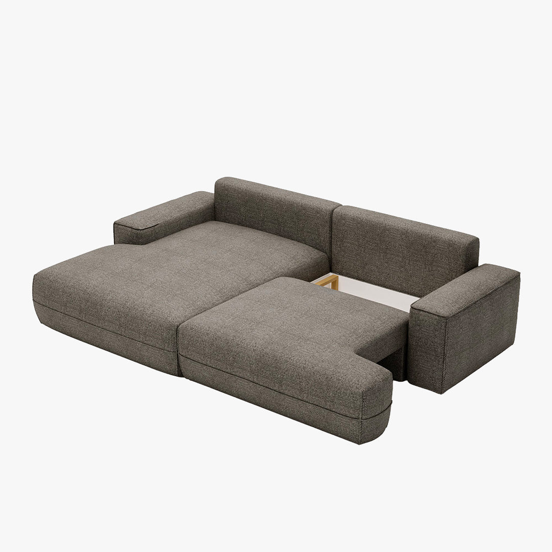 NOEMIA Canapé d'angle convertible avec coffre en tissu taupe - Angle gauche - Canapé d'angle convertible - Mobilier Deco