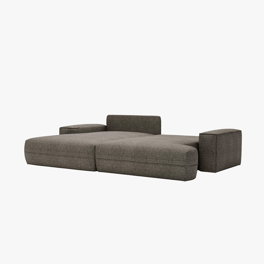 NOEMIA Canapé d'angle convertible avec coffre en tissu taupe - Angle gauche - Canapé d'angle convertible - Mobilier Deco