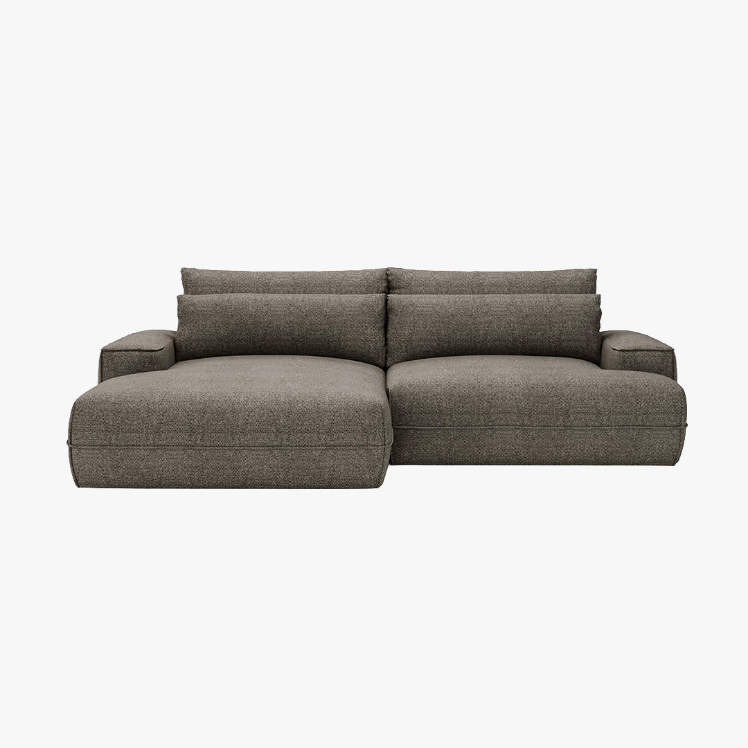 NOEMIA Canapé d'angle convertible avec coffre en tissu taupe - Angle gauche - Canapé d'angle convertible - Mobilier Deco