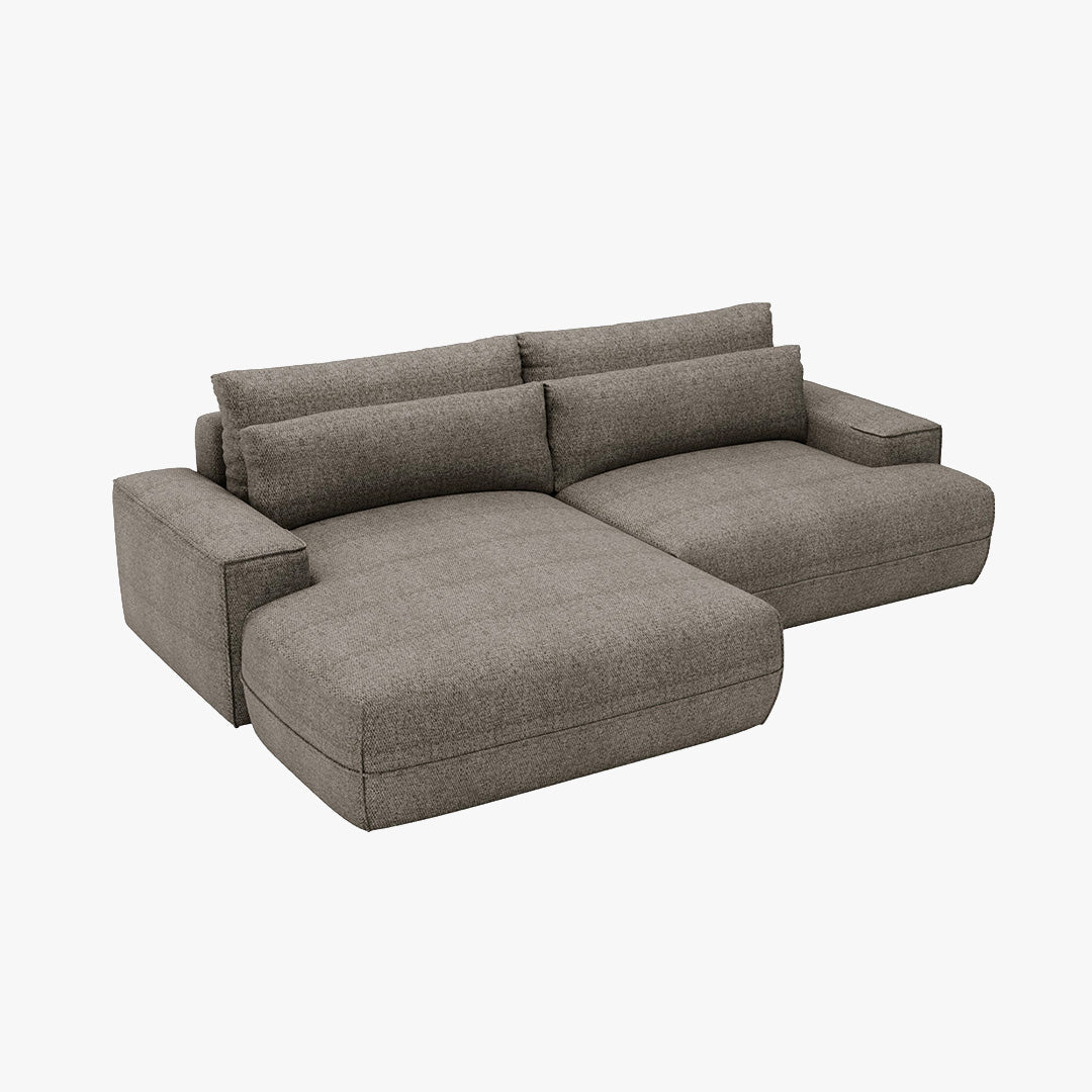 NOEMIA Canapé d'angle convertible avec coffre en tissu taupe - Angle gauche - Canapé d'angle convertible - Mobilier Deco