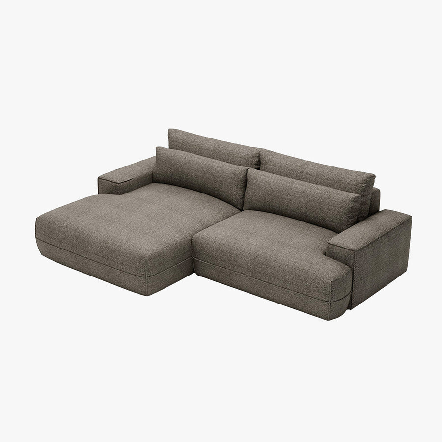 NOEMIA Canapé d'angle convertible avec coffre en tissu taupe - Angle gauche — aperçu vidéo