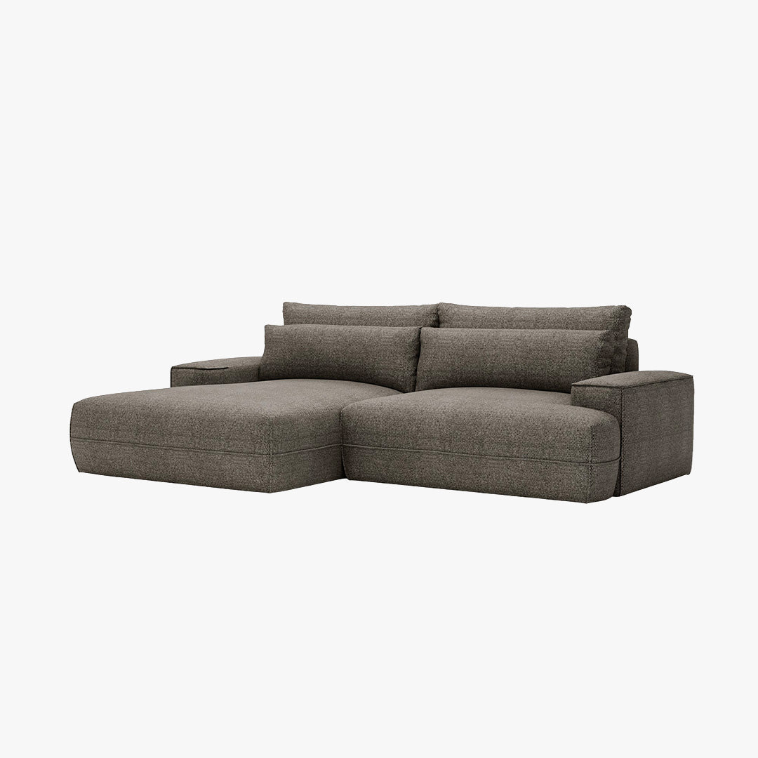NOEMIA Canapé d'angle convertible avec coffre en tissu taupe - Angle gauche - Canapé d'angle convertible - Mobilier Deco